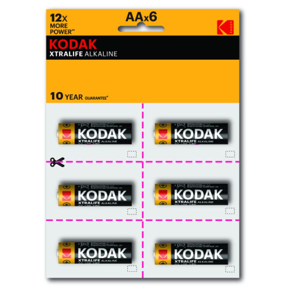 Батарейки Kodak LR6-12BL perforated (6x2BL) XTRALIFE Alkaline [KAA-2x6 perf] | Батарейки Щелочные (Алкалиновые)