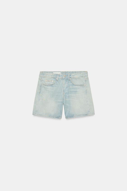 ZARA ДЖИНСОВЫЕ ШОРТЫ TRF СО СРЕДНЕЙ ПОСАДКОЙ, ГОЛУБОЙ