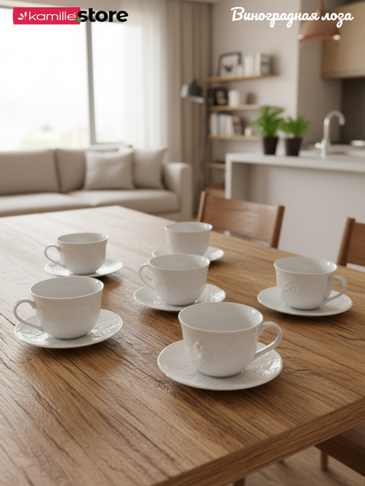 Чайный набор 350 мл. 12 предметов, фарфор, "Виноградная лоза"