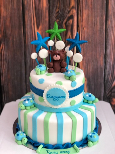2-ярусный торт на Бесік той, Тұсау кесер для мальчика