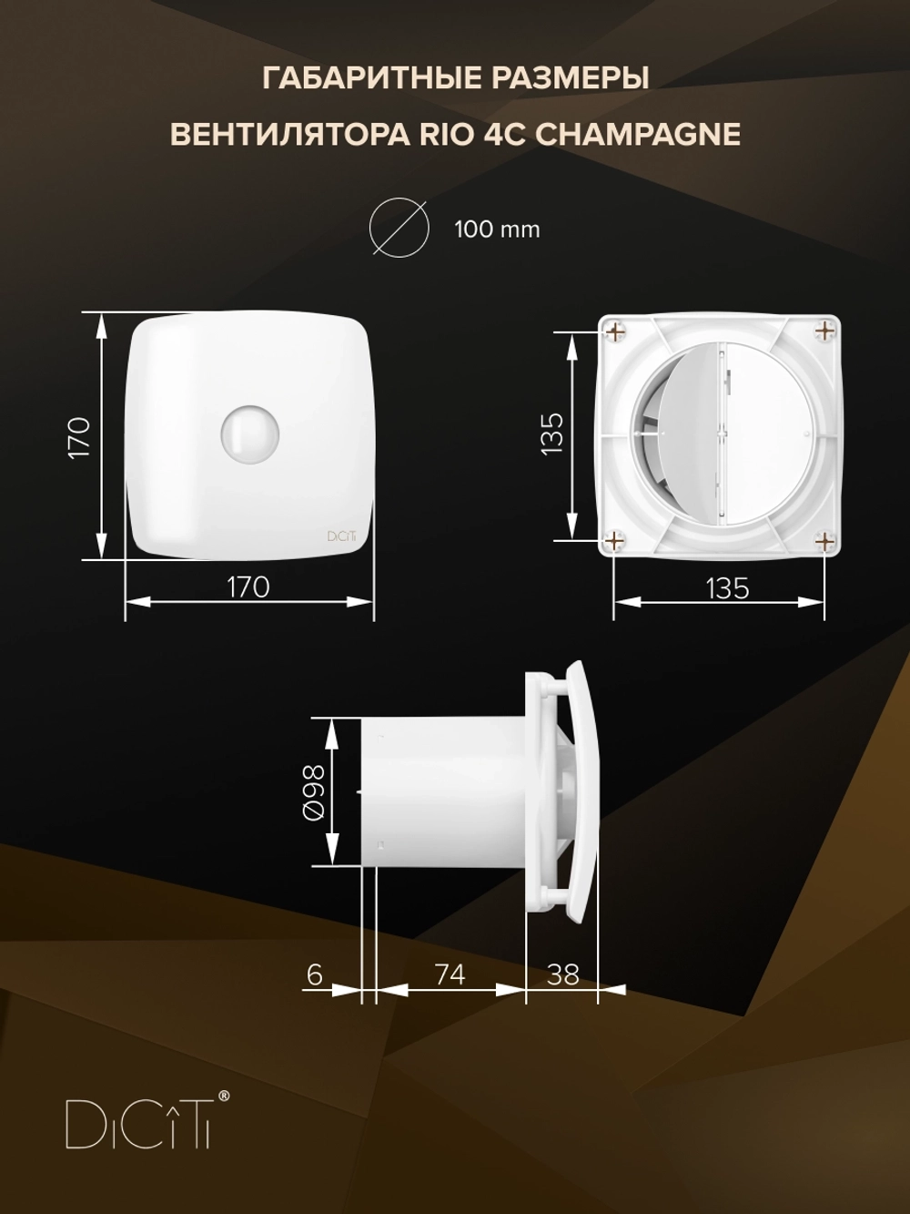 Вентилятор накладной RIO D100 обр.клапан Champagne DICITI