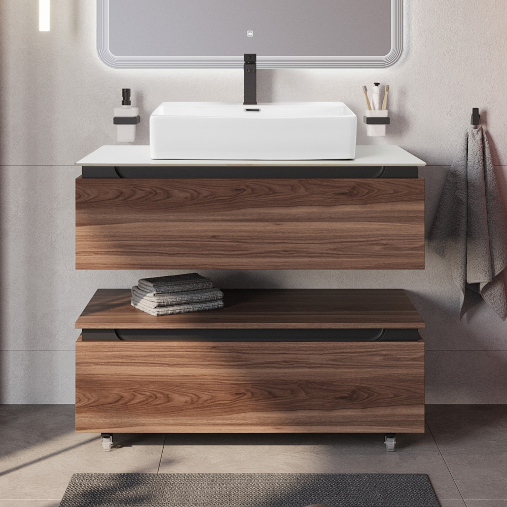 Мебель для ванной со столешницей и накладной раковиной Cezares SLIDER 100 Орех дымчатый SLIDER-1000-1C-SO-NA-P