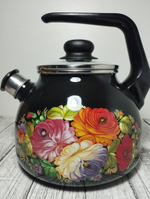 Чайник 3л сфер со свист Жостово черн(4шт)4с209/я