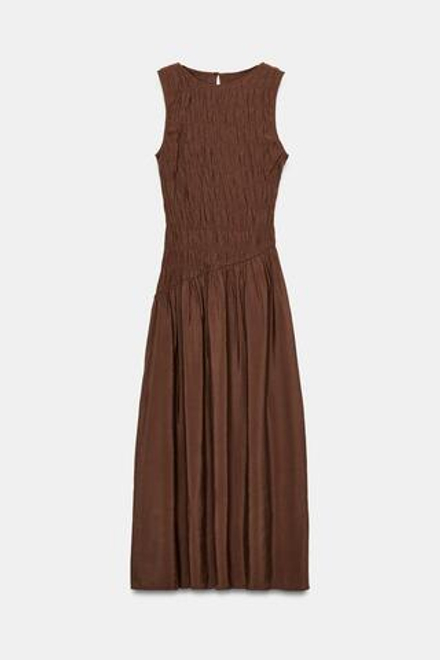 ZARA ОБЪЕМНОЕ ПЛАТЬЕ МИДИ, КОНЬЯЧНЫЙ