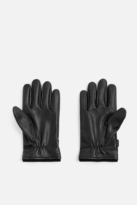 ZARA КОЖАНЫЕ ПЕРЧАТКИ С РЕГУЛИРУЕМОЙ ДЕТАЛЬЮ, ЧЕРНЫЙ