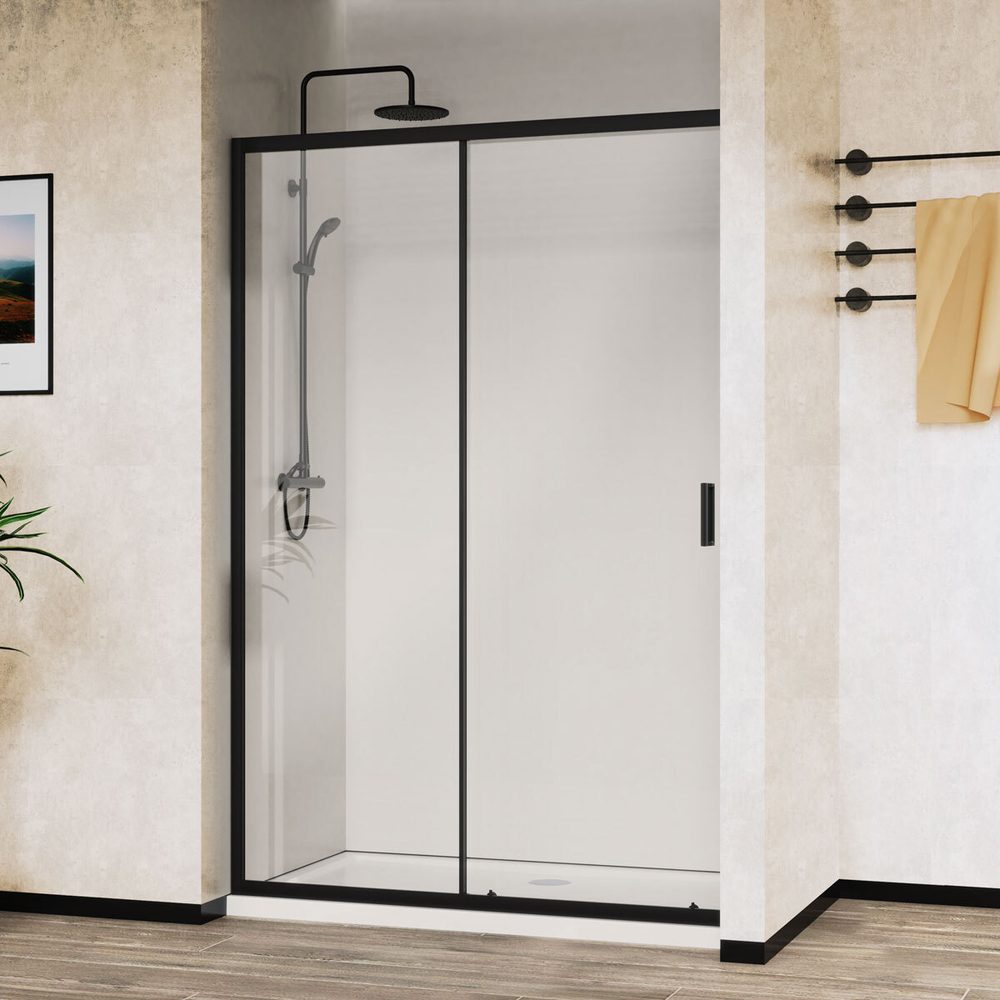 Душевая дверь City VDS-5CT110CLB, 1100, черный, стекло прозрачное