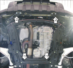 Защита картера двигателя, КПП (2 мм, сталь) для Honda Pilot 2008-2015, Acura MDX 2006-2009 Motodor.00823