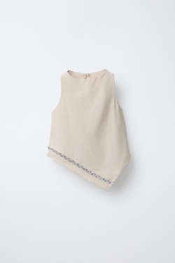 ZARA ТОП АСИММЕТРИЧНОГО КРОЯ, БЕЖЕВЫЙ