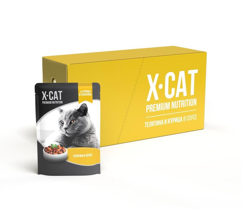 Консервы для кошек X-CAT курица и телятина 85 г