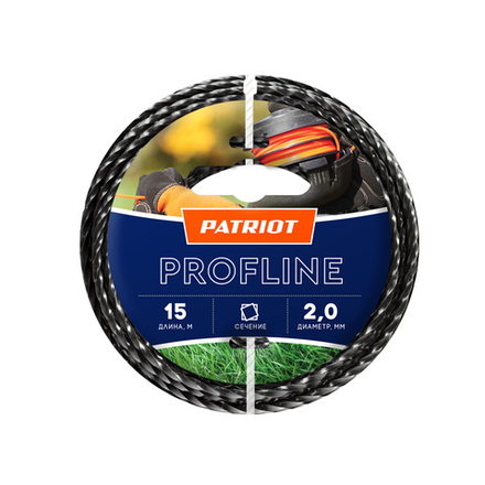 Леска PATRIOT Profline D 2,0 мм L 15 м (скрученный квадрат, черный) 200-15-5  на пластиковой обойме