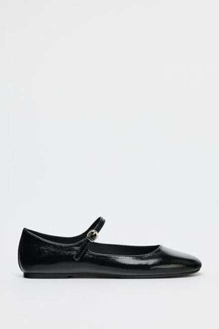 ZARA БАЛЕТКИ ИЗ ЛАКИРОВАННОЙ ИСКУССТВЕННОЙ КОЖИ, ЧЕРНЫЙ