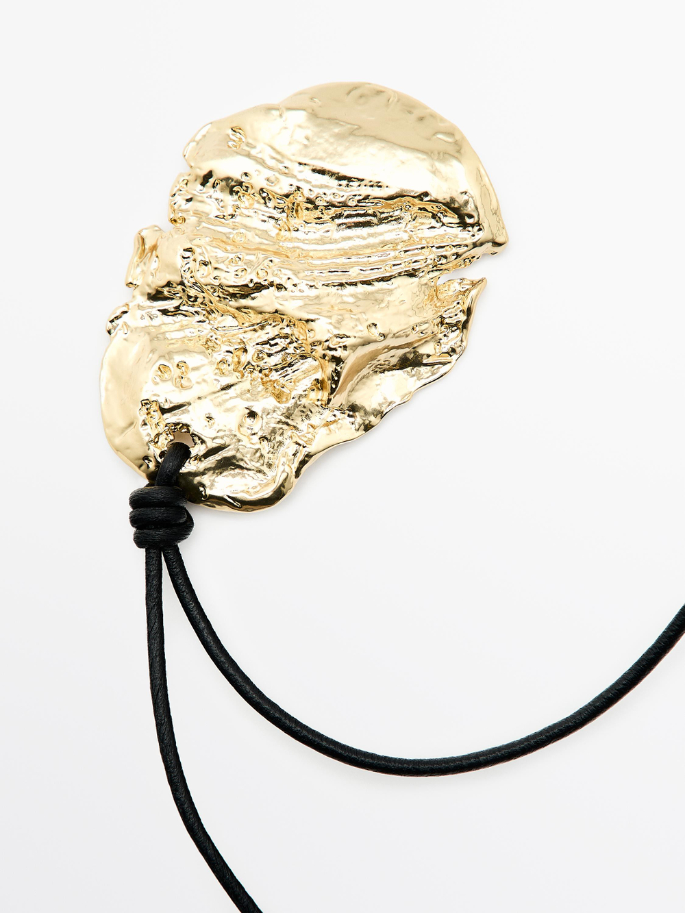 Massimo Dutti Ожерелье из кожаного шнура с подвеской, золотистый