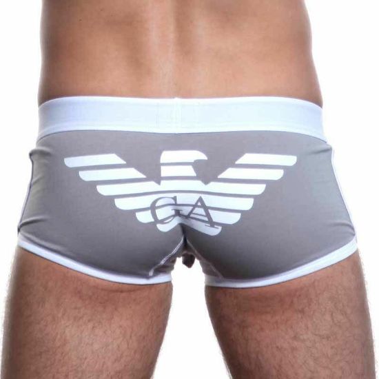 Мужские трусы хипсы Emporio Armani серые с белой окантовкой
