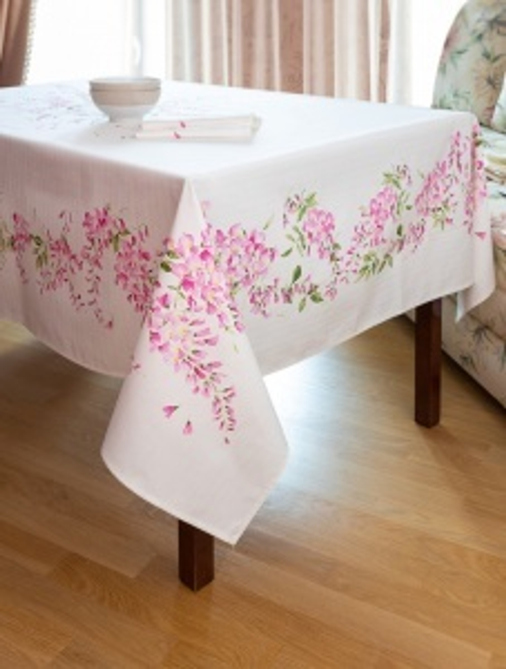 Скатерть 160х270 и 12 салфеток Vallesusa Excelsior Glicine 15741 Rosa бело-розовые