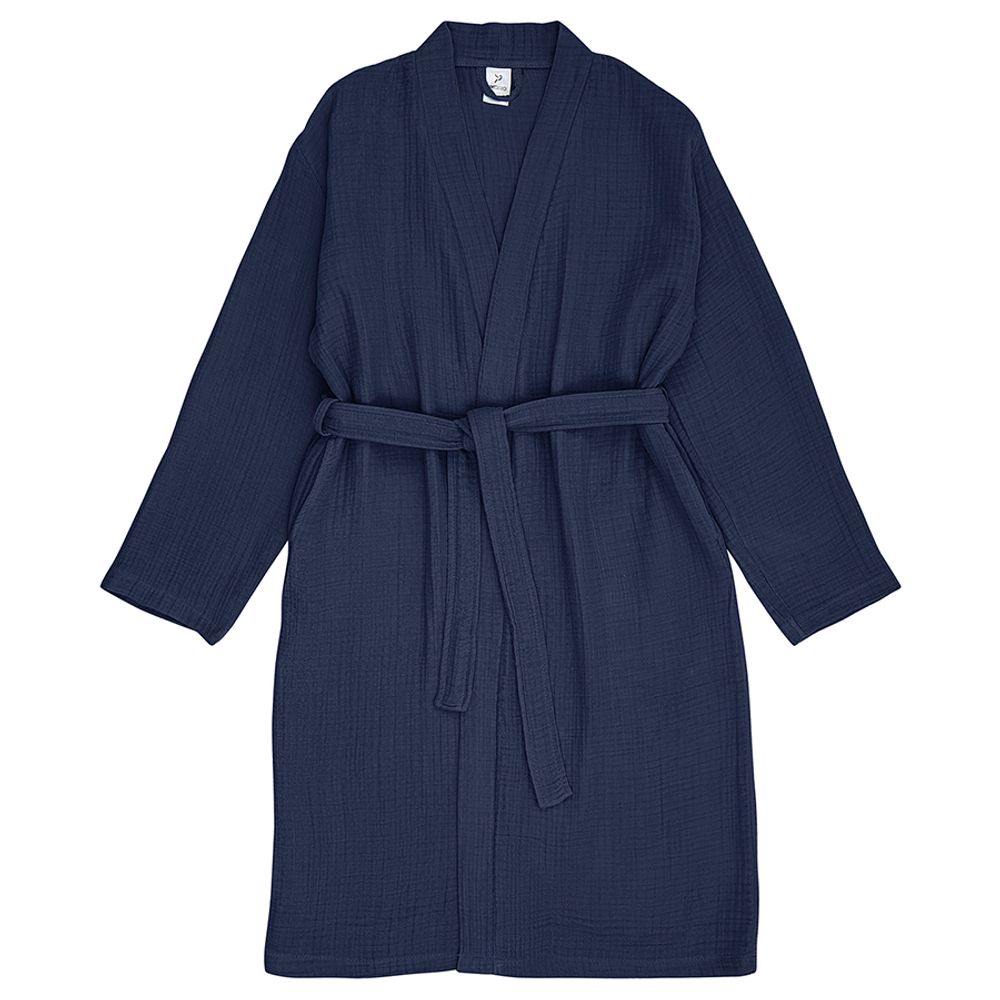 Халат из многослойного муслина темно-синего цвета из коллекции essential, размер m