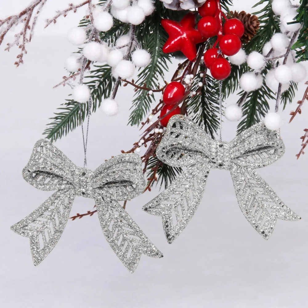 Подвески в блёсках «Сказочные бантики» 9*11 см (набор 2 шт), Серебро