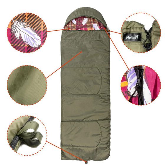 Спальный мешок Helios БАТЫР СОК-2 (220*70) зелёный (холлофайбер)