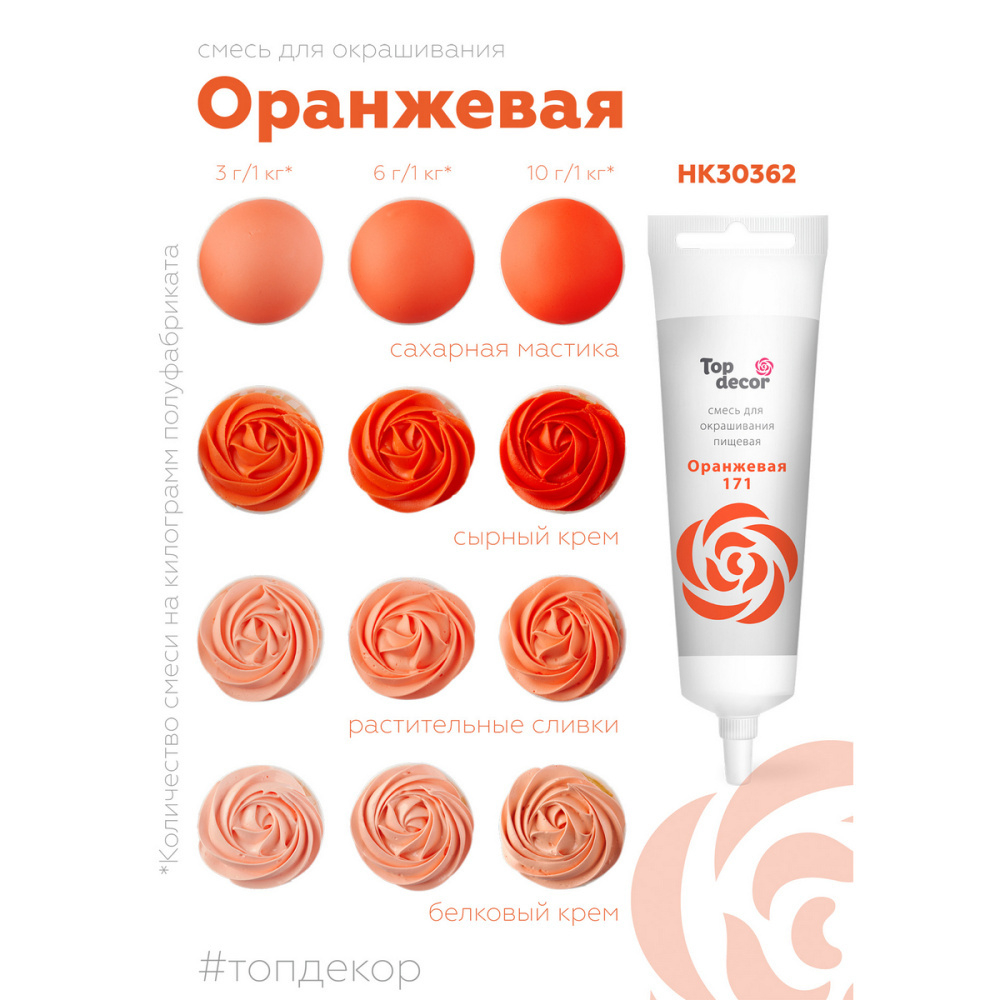 Пищевой краситель гелевый водорастворимый "ОРАНЖЕВЫЙ" Top Decor, Россия 100 Г