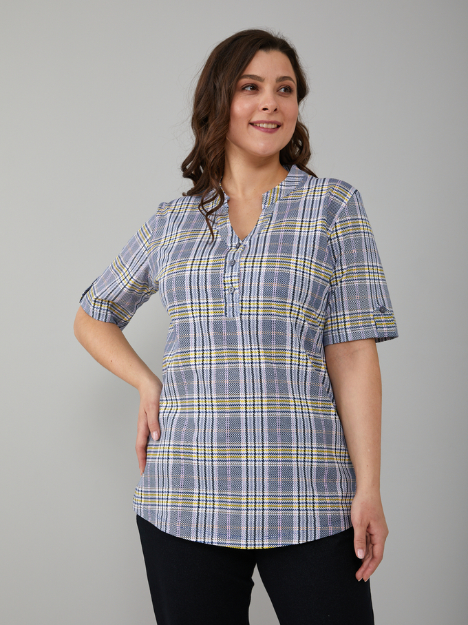 Блузка БЛ-122/синежелтая-клетка