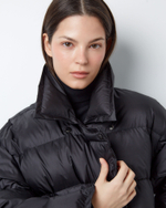 Пуховик двубортный из итальянского нейлона черный