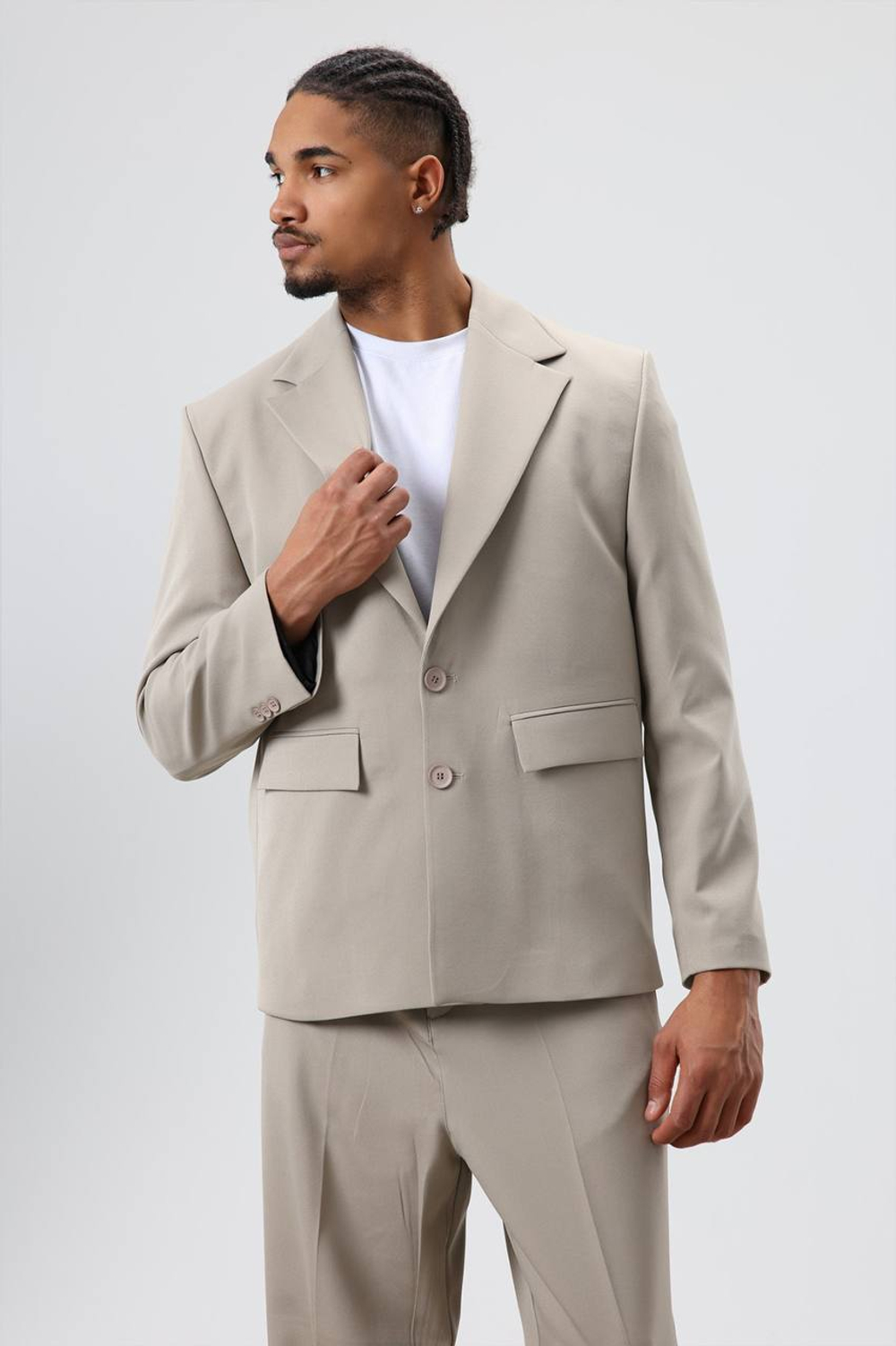 Однобортный бежевый оверсайз (УКОРОЧЕННЫЙ ПИДЖАК)