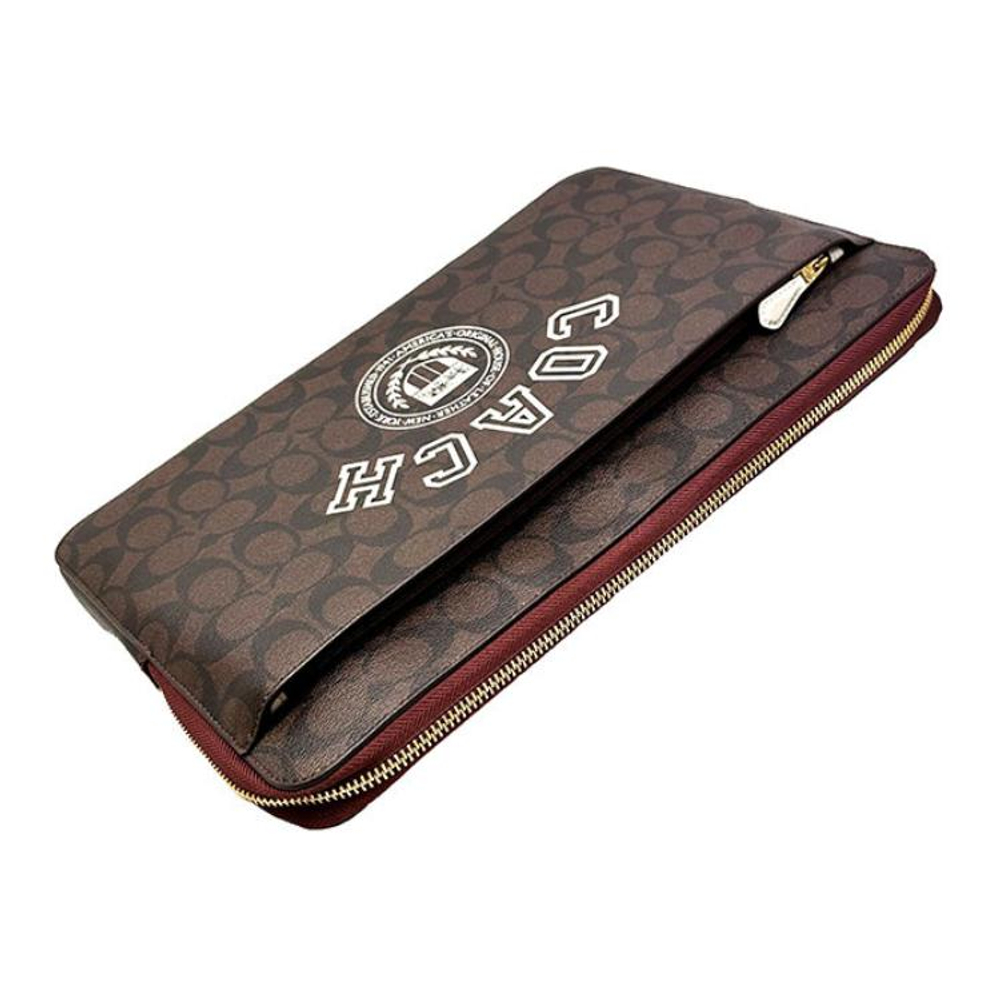 COACH Coated Canvas With Smooth Leather Clutch Laptop Bag Large Women"s Brown & Chalk White