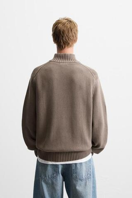ZARA СВИТЕР С ВОРОТНИКОМ-СТОЙКОЙ И МОЛНИЕЙ, СЕРО-КОРИЧНЕВЫЙ
