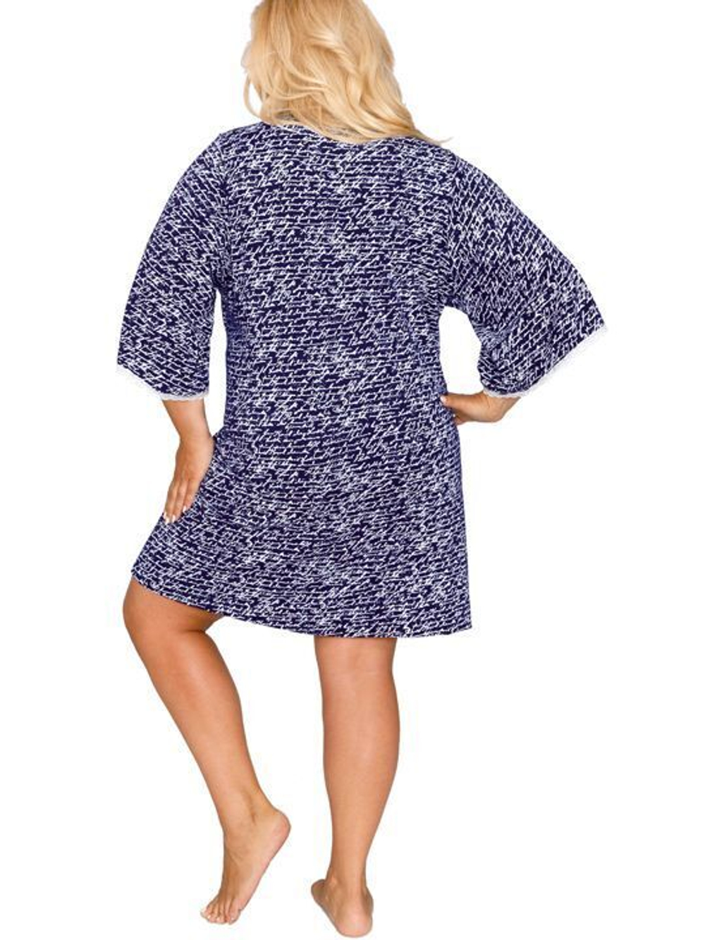 Туника с рукавом 3/4 из вискозного полотна с принтом (Размер: XXL) (Цвет: темно-синий)