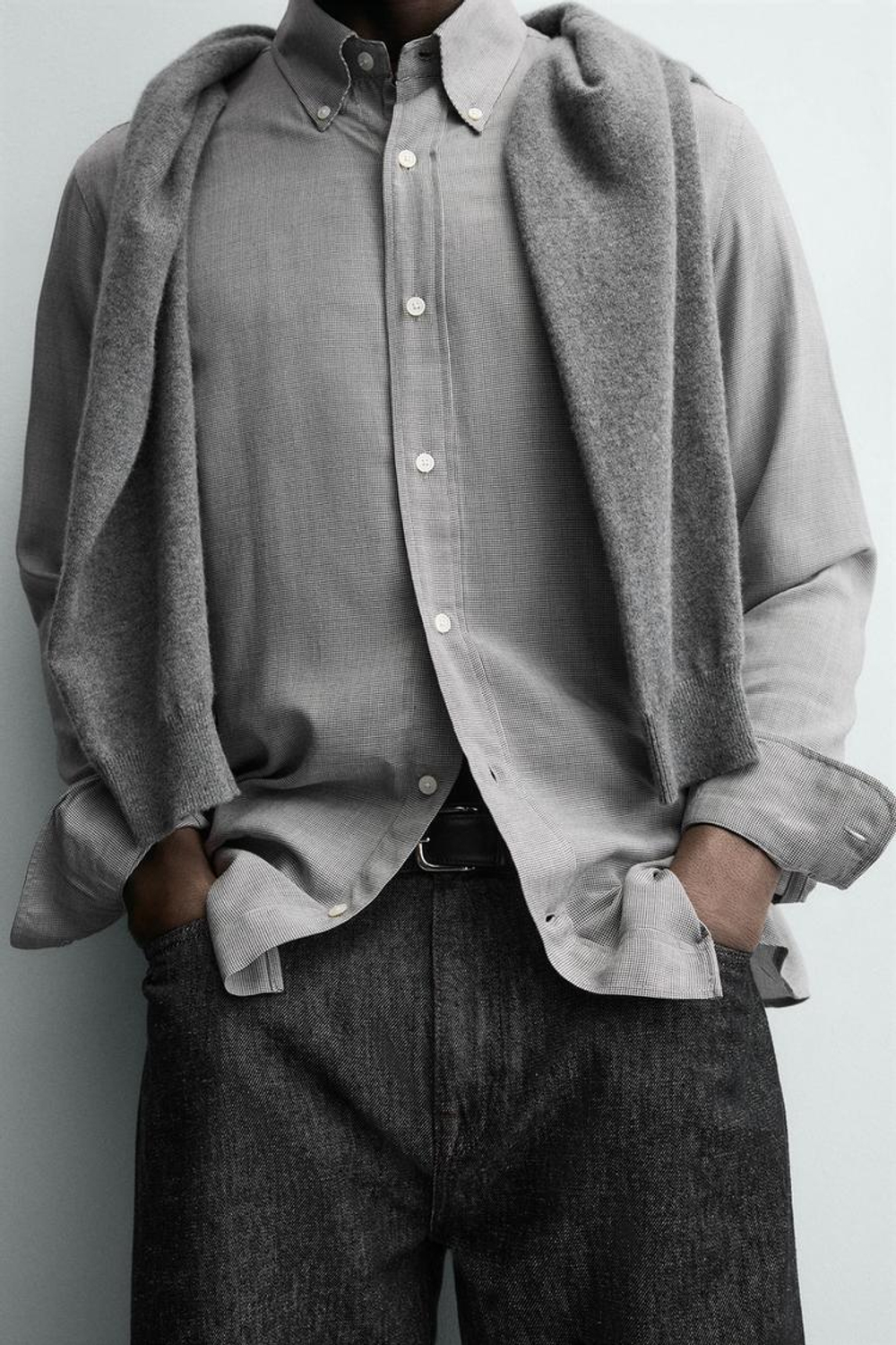 ZARA РУБАШКА В КЛЕТКУ, СЕРЫЙ