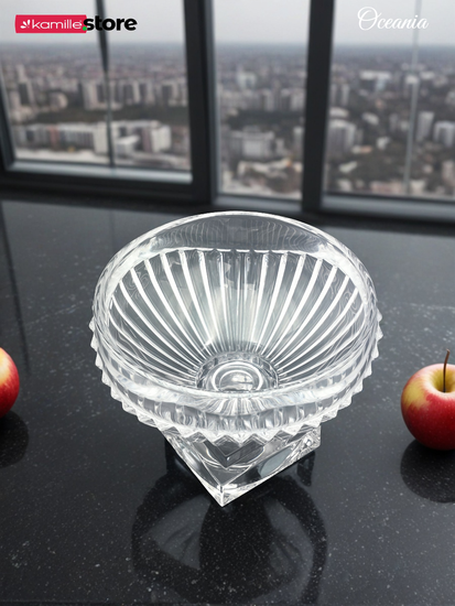 Ваза для конфет, печенья, фруктов 23,5х18 см. из стекла на ножке, Oceania
