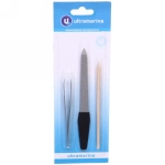 Маникюрный набор на блистере, 3 предмета «Ultramarine - Ваши ручки» (пинцет, пилка металлическая и палочка апельсиновая), 20*7 см