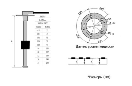 Датчик уровня 175 мм, 240-33 Ом (US), нержавеющий