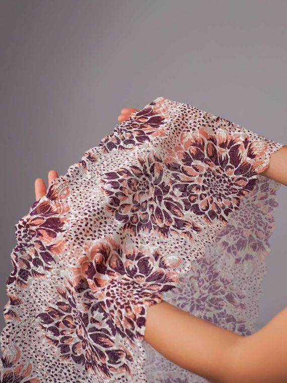 03-284 ОПТ Кружево эластичное 23 см, бежевый/слива/коричневый