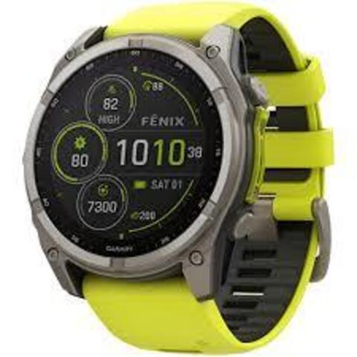 Смарт-часы Garmin Fenix 8 Solar 51 мм Sapphire Titanium, желтый с графитовым браслет, 010-02907-21