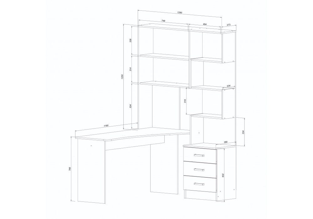 Компьютерный стол Woodville Ганор левый дуб вотан, белый