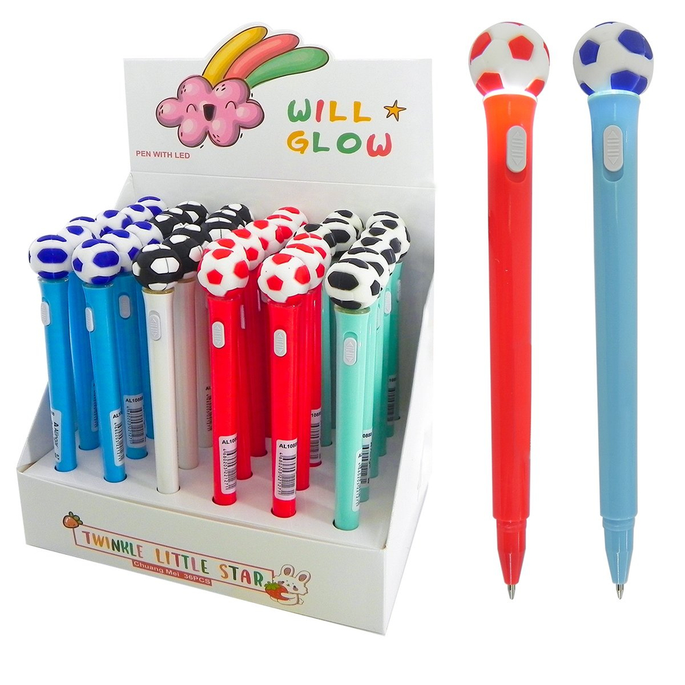 Ручка шариковая Alingar, " Футбол ", 0,7 мм, синяя, с подсветкой, круглый, цветной, пластиковый корпус, карт. уп.