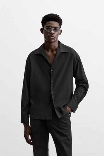 ZARA РУБАШКА СТРУЯЩЕГОСЯ ПОКРОЯ, ЧЕРНЫЙ