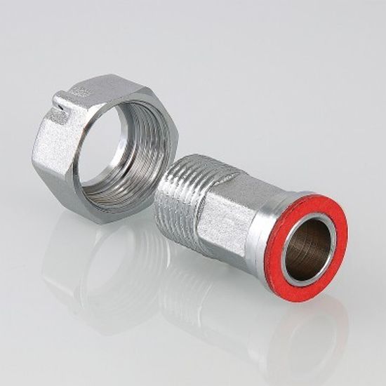 Полусгон с накидной гайкой Valtec 3/4" НР с наружной резьбой латунный никел. VTr.611.N.0005