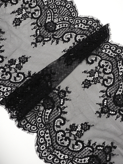 Кружево шантильи черное неэластичное ширина 36 см купон 2,9 м С БРАКОМ