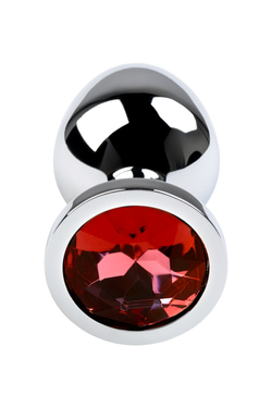 Анальная втулка Metal by TOYFA, металл, серебряная, с красным кристаллом, 8 см, Ø 3,4 см, 85 г