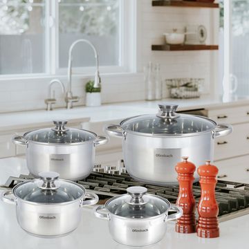 Набор кастрюль 8 предметов (1,1 л; 1,7 л; 2,4 л; 3,4 л) Ofenbach NB 100004 из нержавеющей стали