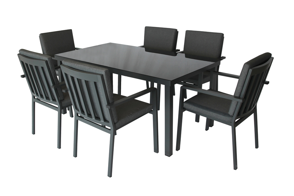 Набор мебели Эдмонд арт.GS065 серый, серый 3 уп. (стол 1кор.+6 стульев (штабель с под.)+под.в кор.) "Garden story"