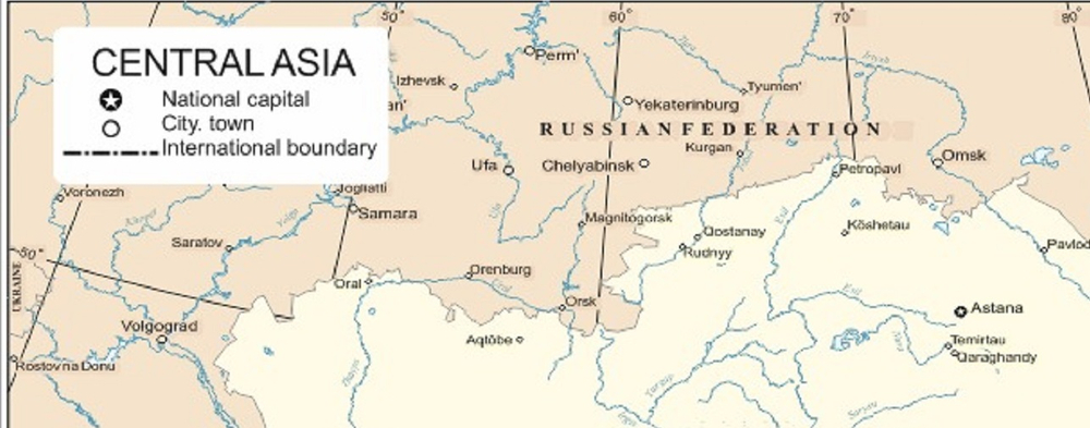 Central Asia большая настенная карта на англ. языке 150 х 200 см 2024 год