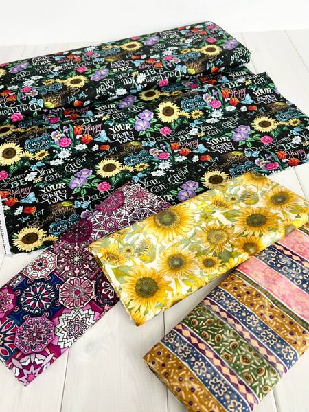 ПОДСОЛНУХИ И ЦВЕТЫ НА ЧЕРНОМ, 100% ХЛОПОК 6