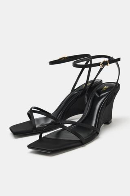 ZARA БОСОНОЖКИ НА ТАНКЕТКЕ, ЧЕРНЫЙ