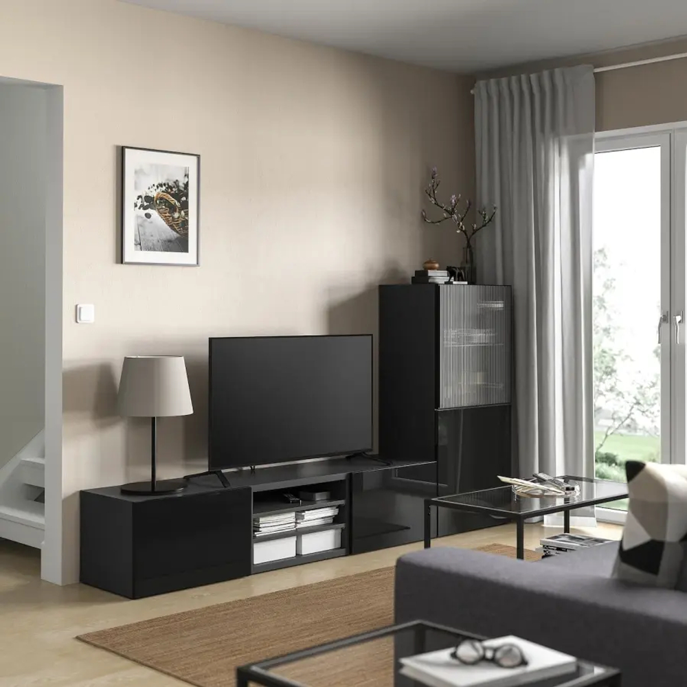 Комбинация для хранения ТВ - IKEA BESTÅ/BESTA, 129x42x240см, темно-серый, БЕСТО ИКЕА