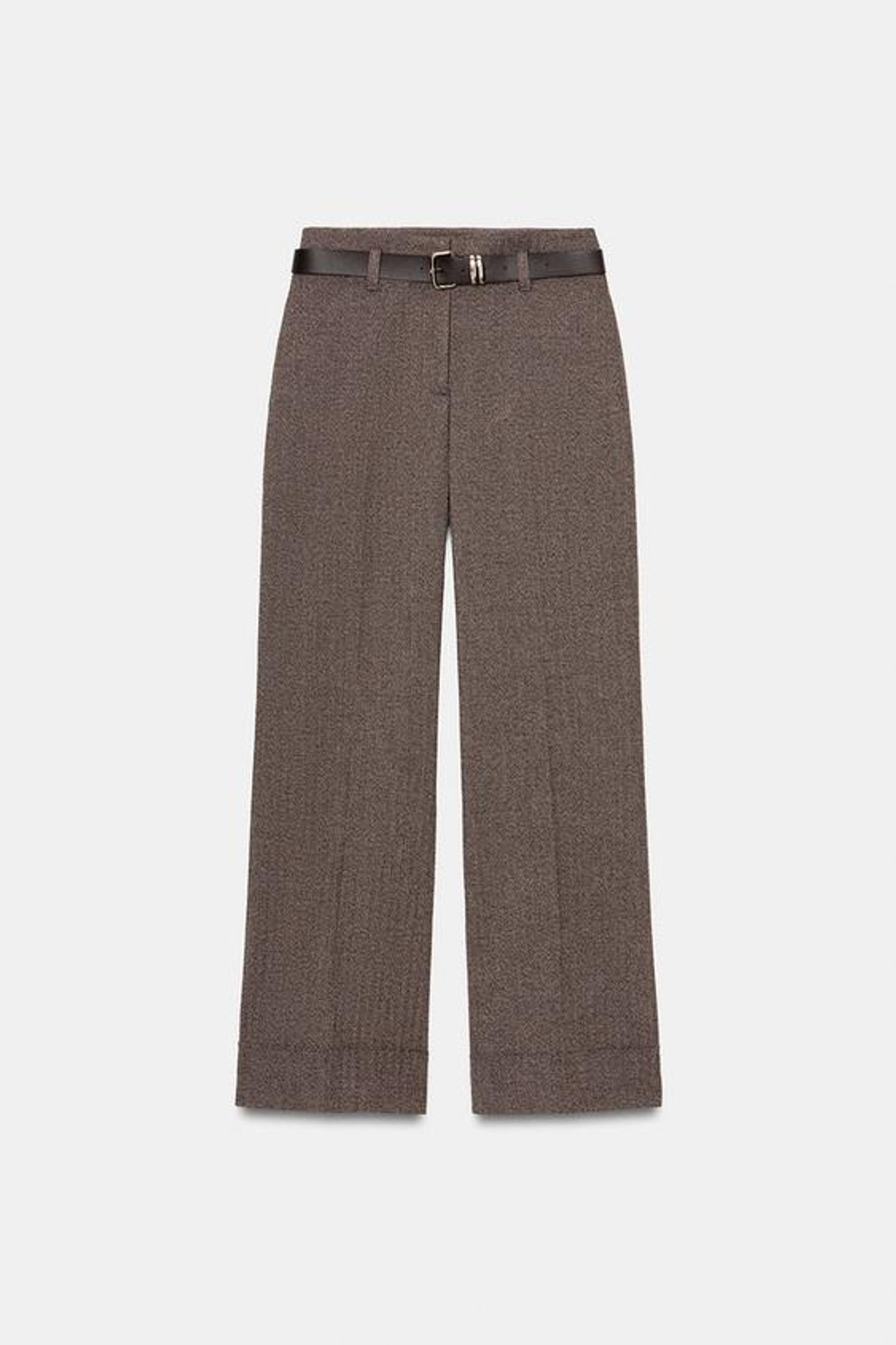 ZARA БРЮКИ В ЕЛОЧКУ С РЕМНЕМ, КОРИЧНЕВЫЙ