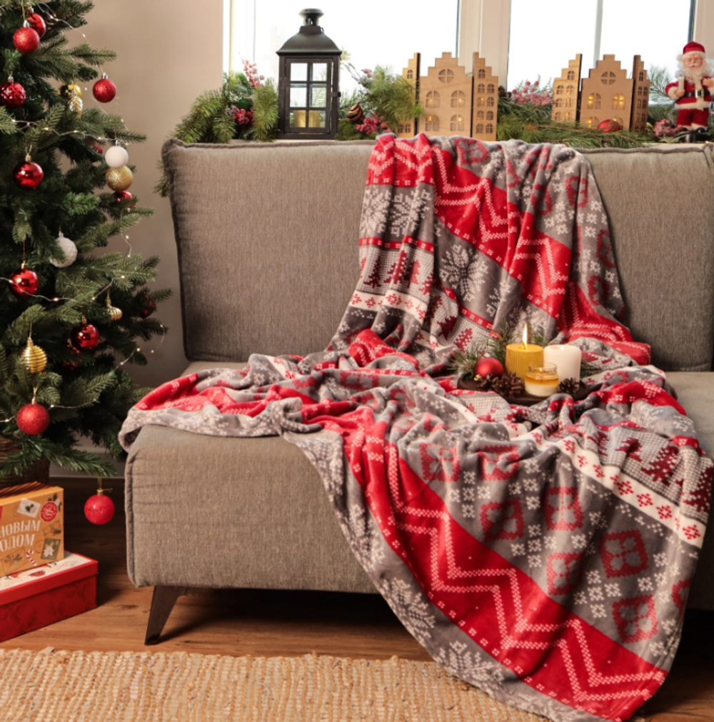 Плед «LoveLife. Новогодний узор», 200×220 см, велсофт, пл. 280 г/м²