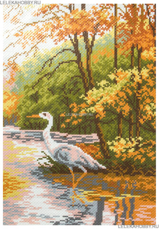"Цапля в осеннем лесу"-0445 канва с рисунком