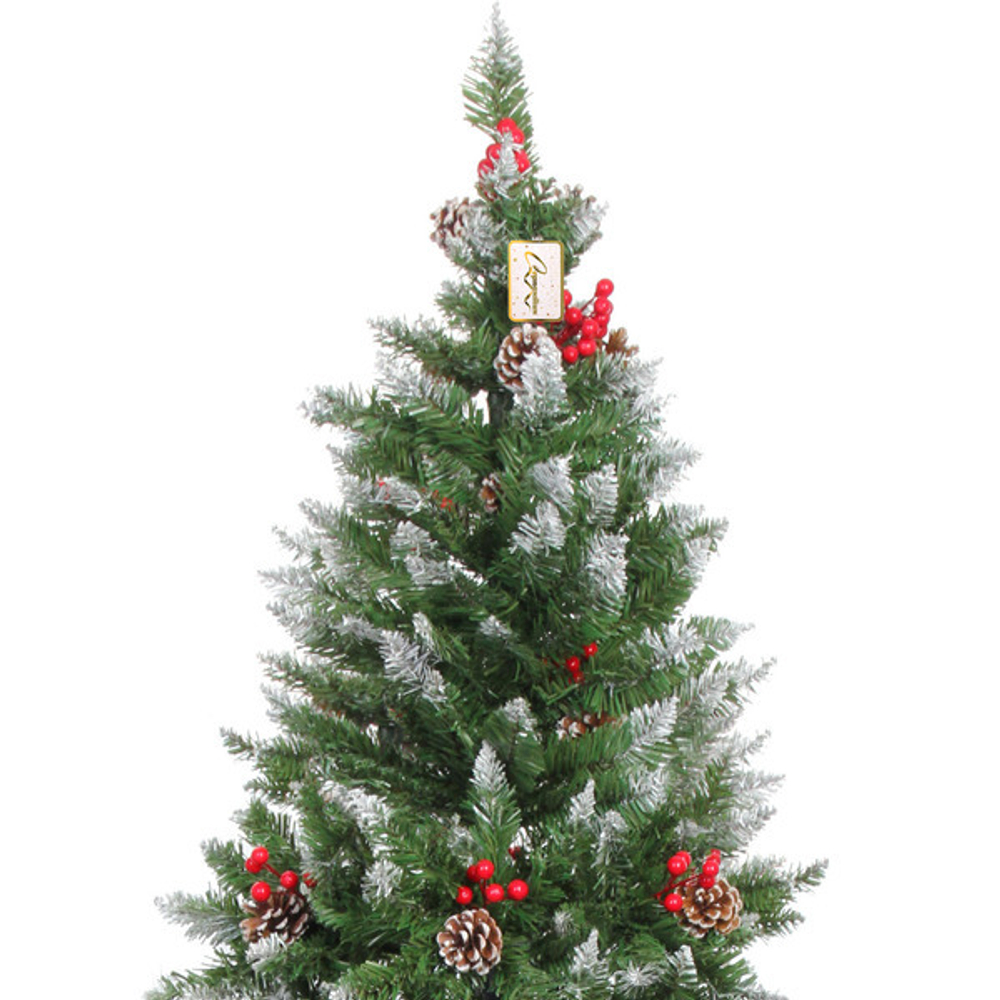 Ёлка «Морозная» 180 см, ПВХ с шишками,ягодами и белым напылением (801 ветка)